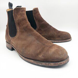 FRYE Logan Chelsea Boot Brown Suede Distressed Leather Mens 10